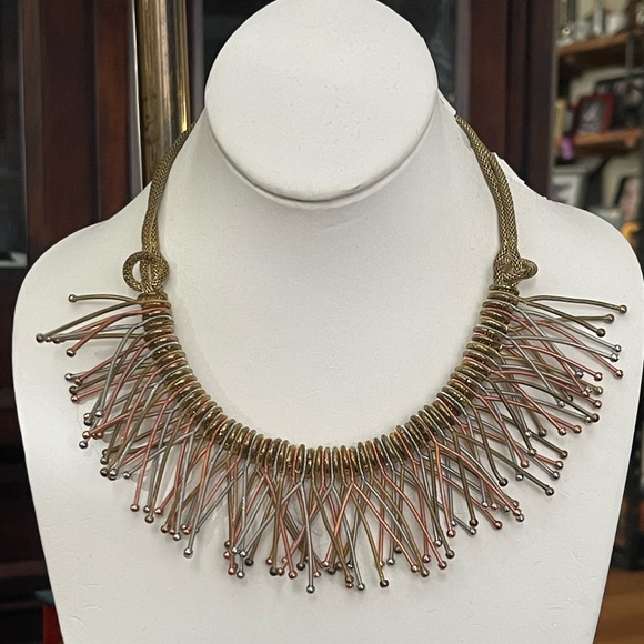 Copper silver bronze tone metal spring chunky adjustable length necklace - Picture 2 of 3